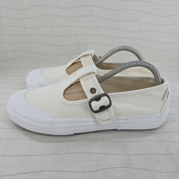 Vans Womens Style 93 Mary Jane Beige Linen Canvas Buckle Shoes Chunky Size 8.5 - Picture 2 of 12